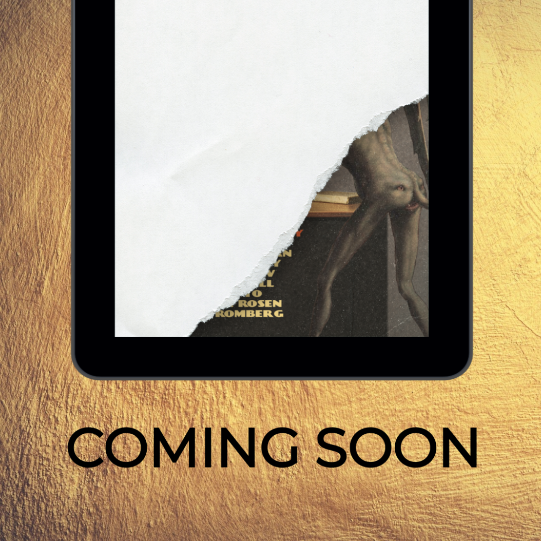 the bottom of a tablet showing paper torn away to reveal a face on the butt of a demon. The text below reads "coming soon"